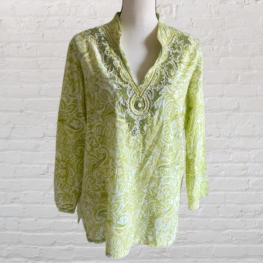 GORGEOUS EMBELLISHED PAISLEY DEEP PLUNGE V NECK 3/4 SLEEVE BLOUSE - Picture 8 of 14